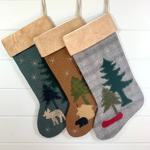 Woodland Cabin and Bear Christmas Stocking