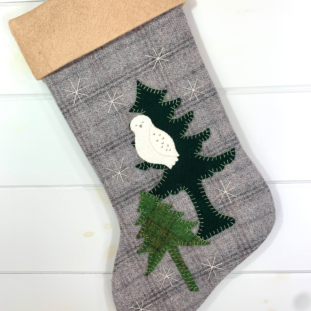Woodland Snowy Owl Christmas Stocking